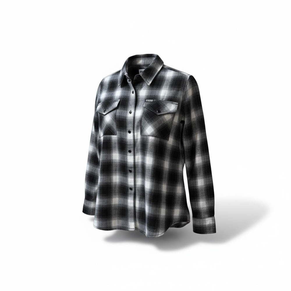 Dixxon Flannel Company D-Tech Plaid Shirt Small Black White Moto Western Womens